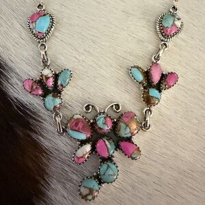 ❤️ Cotton Candy Kingman Turquoise Dragonfly Navajo Style Sterling 925 Necklace